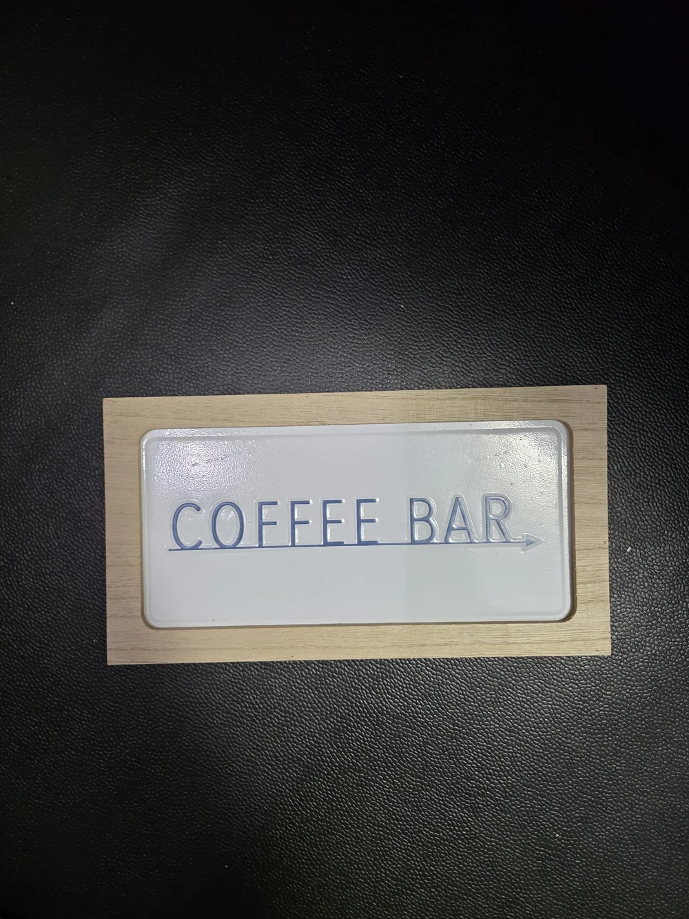 Coffee Bar Sign - Blue Lettering on White with Wood Frame